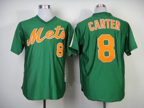 Mitchell And Ness 1985 Mets #8 Gary Carter Green Throwback Stitched MLB Jersey - Click Image to Close